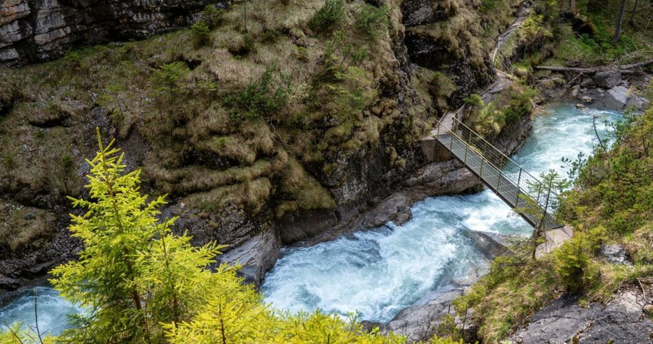 Eine tiefe Schlucht mit einem Gebirgsbach und einer Brücke | © Tiroler Zugspitz Arena | Danijel Jovanovic