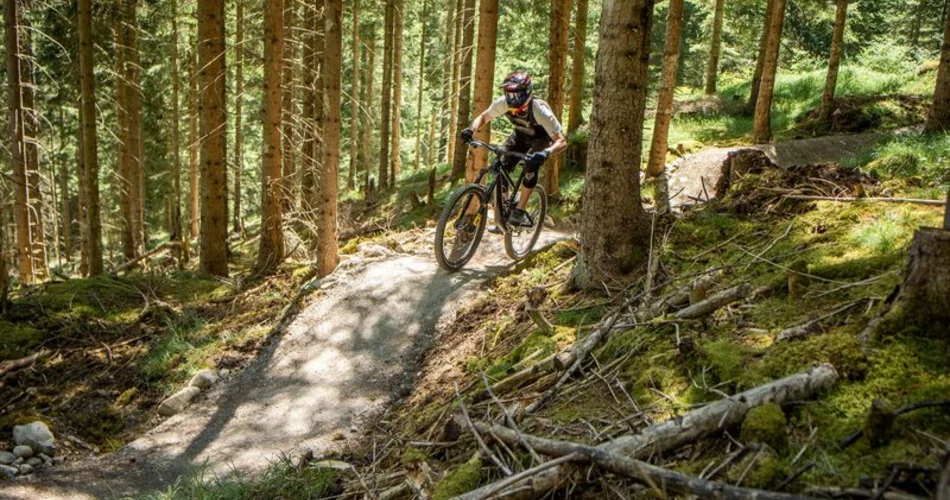 Ein Biker auf einem Trail im Wald | © Tiroler Zugspitz Arena/Bianca McCarty
