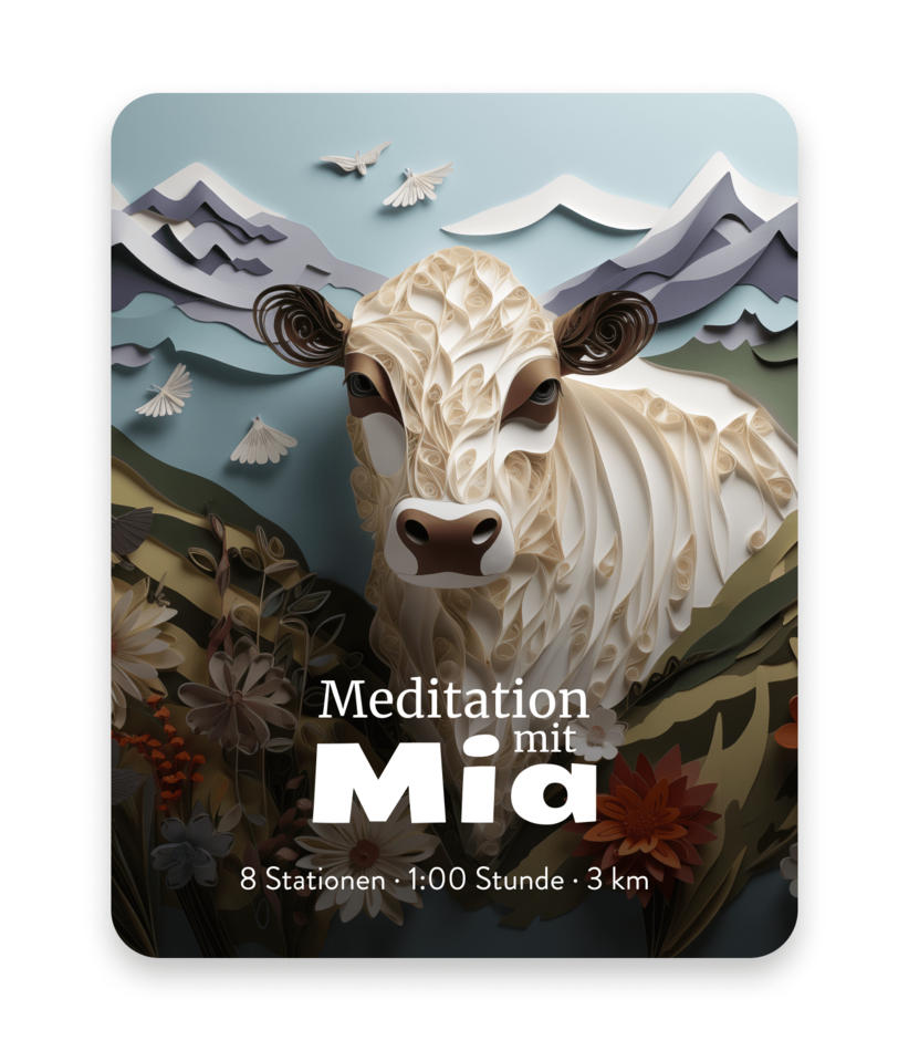 A cow, the symbol of the adventure trail Meditation with Mia the cow