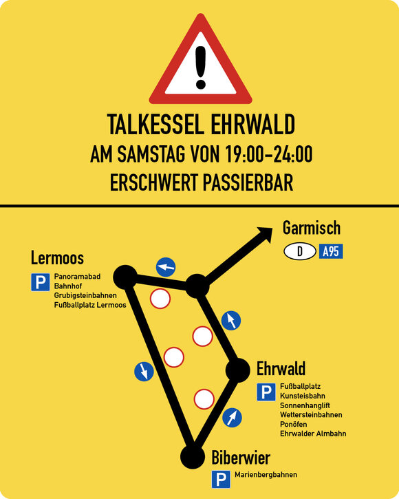 Verkehrsinformation zur Einbahnregelung bei den Bergfeuern | © Tiroler Zugspitz Arena
