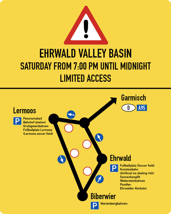 Traffic information regarding the one-way traffic regulation at the Bergfeuer event | © Tiroler Zugspitz Arena