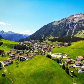 The village of Berwang and the mountain panorama