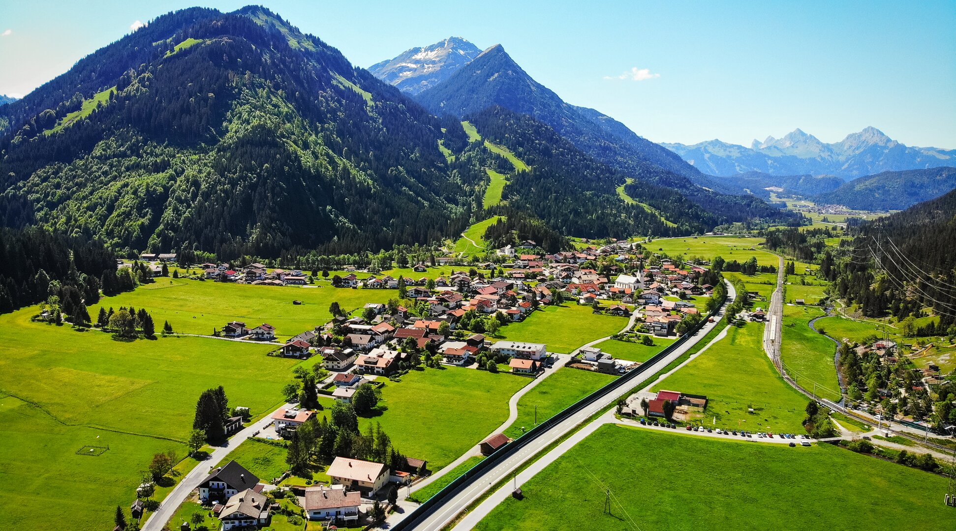 The village of Bichlbach and mountain panorama