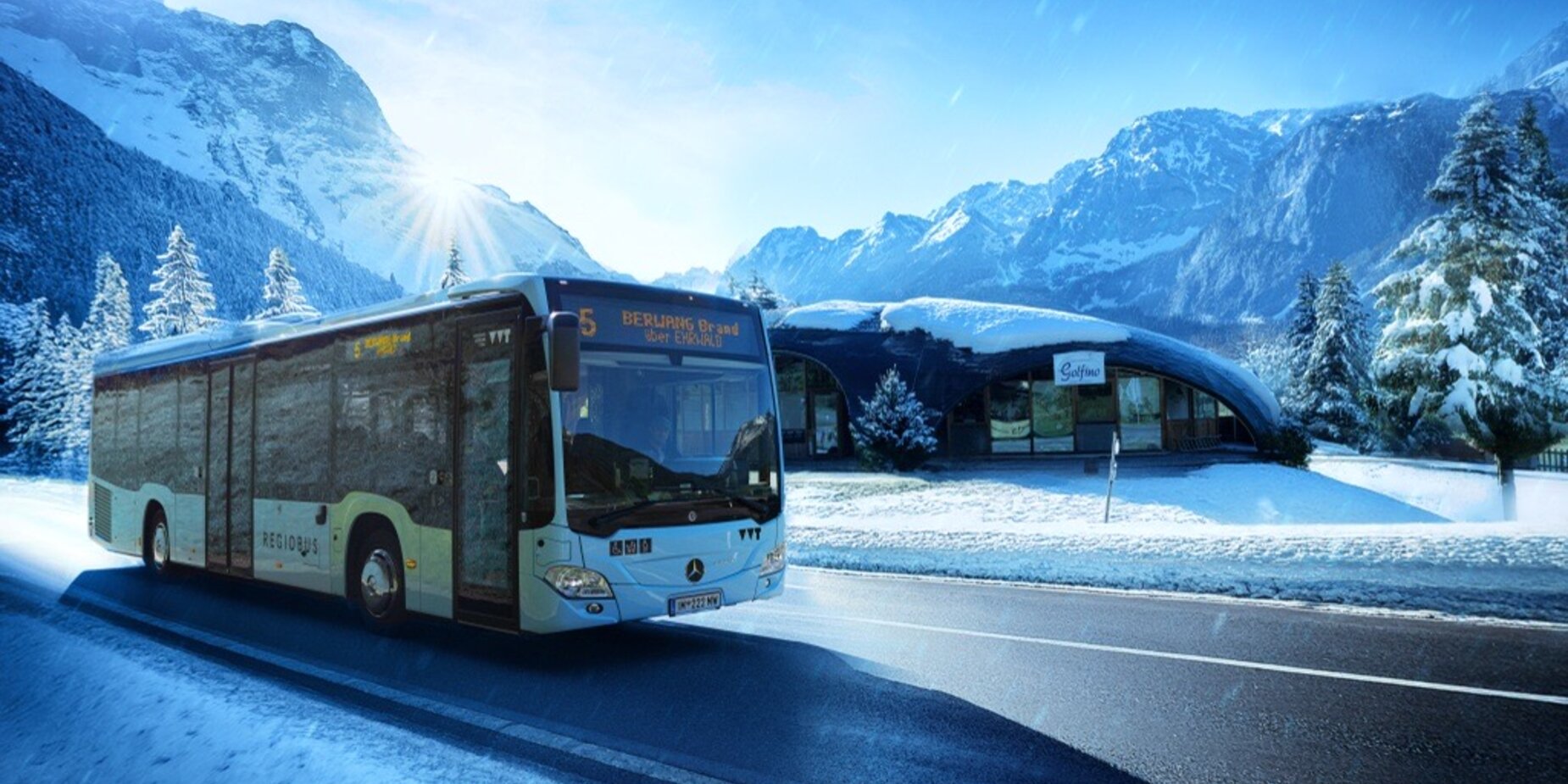 Bus mit Winterlandschaft | © Tiroler Zugspitz Arena/Valentin Schennach